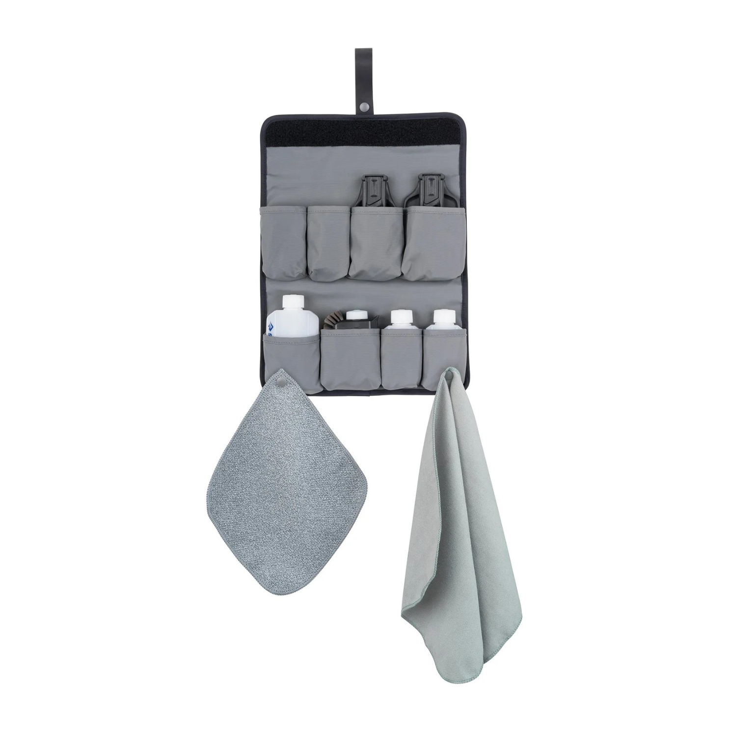 Sea to Summit Camp Kitchen Tool Kit hanging organizer with cooking tools, bottles and towels ready for camp use