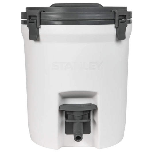 Stanley Adventure Fast-Flow Water Jug 2 GAL in Chalk, front view with latched lid and spigot