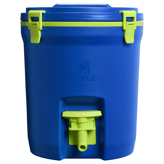 Stanley Adventure Fast-Flow Water Jug 2 GAL in Cobalt Chartreuse, front view with latched lid and spigot