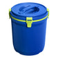 Stanley Adventure Fast Flow Water Jug 2 Gallon in Cobalt Chartreuse top-angle view on white background showing the cobalt blue circular lid with integrated carry handle bridge, neon chartreuse green latch buckle on the side, and cobalt blue cylindrical body