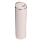 Stanley AeroLight Transit Bottle 20oz in Rose Quartz back view on white background showing smooth pale blush pink matte cylindrical body, stainless steel trim ring at the neck, and rose quartz flip-top lid with the latch tab visible from behind