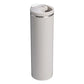 Stanley AeroLight Transit Bottle 20oz in Warm Gray back view on white background showing smooth warm gray matte cylindrical body, stainless steel trim ring at the neck, and warm gray flip-top lid with press-button latch tab