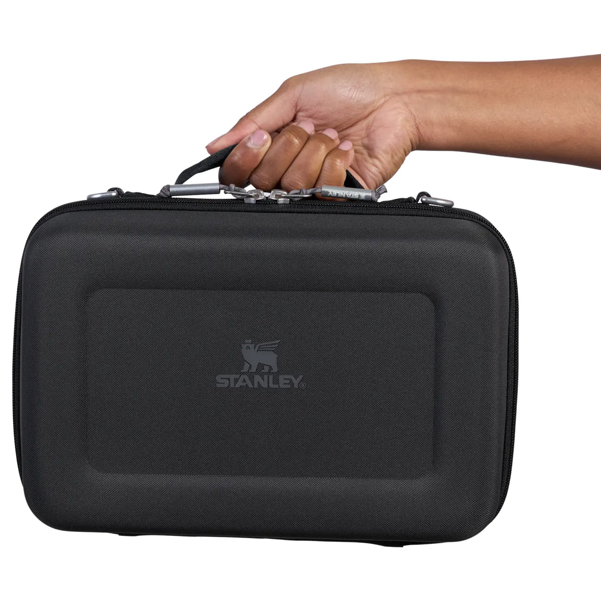 Stanley All Day Midi Lunch Box 6.3 QT in black carried by hand using the top handle