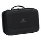 Stanley All Day Midi Lunch Box 6.3QT in Black three-quarter view on white background showing black hard-shell EVA lunch box with textured exterior, Stanley winged bear logo embossed on the front panel, top carry handle, and silver zipper pull hardware along the top edge