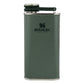 Stanley Classic Easy Fill Wide Mouth Flask 8oz in Hammertone Green straight-on front hero view on white background showing hammertone green enamel body, closed connected cap with green bail hinge, stainless steel rim, and Stanley Since 1913 logo with bear icon