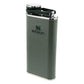 Stanley Classic Easy Fill Wide Mouth Flask 8oz in Hammertone Green three-quarter front view on white background showing hammertone green enamel body, connected cap with bail hinge closed on top, stainless steel rim, and Stanley Since 1913 logo with bear icon