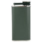 Stanley Classic Hip Flask 8 OZ in Hammertone Green, plain back view with hinged cap closed