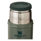 Stanley Classic Legendary Food Jar 24oz in Hammertone Green lid and stopper close-up detail on white background showing the dark green ridged plastic inner stopper sitting inside the stainless steel outer lid ring opening, with hammertone green textured body and Stanley Since 1913 winged bear logo visible below