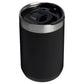 Angled view of the Stanley Everyday Camp Cup 12 oz in black with its slide lid closed
