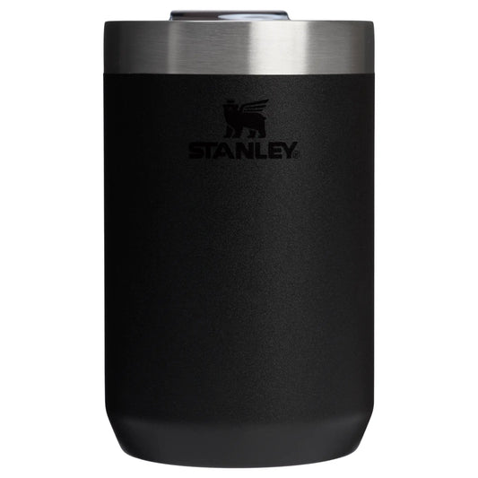 Stanley Everyday Camp Cup 12 oz in black with brushed stainless steel rim and lid