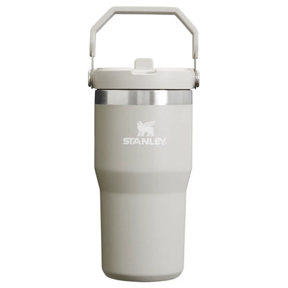 Stanley IceFlow Flip Straw 2.0 Tumbler 20 OZ in Ash, front view with the flip handle up and Stanley logo