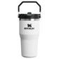 Stanley IceFlow Flip Straw 2.0 Tumbler 20 OZ in Chalk, front view with the flip handle up and Stanley logo