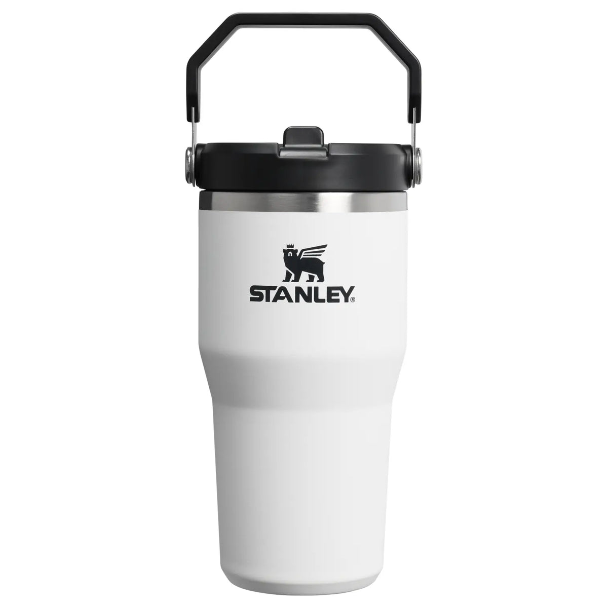 Stanley IceFlow Flip Straw 2.0 Tumbler 20 OZ in Chalk, front view with the flip handle up and Stanley logo