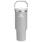 Stanley IceFlow Flip Straw 2.0 Tumbler 40 OZ in Ash, front view with the flip handle up and Stanley logo