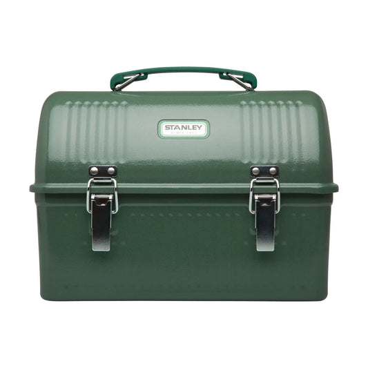 Stanley Legendary Classic Lunch Box 10 QT in Hammertone Green, front view with latches closed