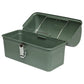 Stanley Legendary Classic Lunch Box 5.5 QT in Hammertone Green, open showing the interior and wire lid supports