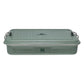 Stanley Legendary Classic Lunch Box front hero on white background showing closed box in hammertone green enamel finish with ribbed lid texture, Stanley logo on top, bear icon embossed on front, and stainless steel bail latches on both sides