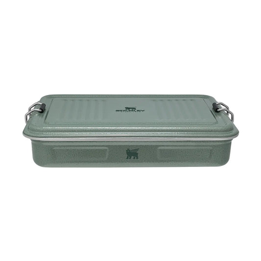 Stanley Legendary Useful Box 1.25 QT side view showing the wire latches and logo on the lid
