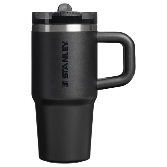 Stanley Quencher ProTour Flip Straw Tumbler 14 OZ in Black 2.0, side view with handle and vertical Stanley logo
