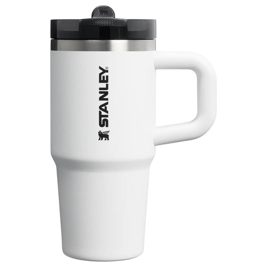 Stanley Quencher ProTour Flip Straw Tumbler 14 OZ in Chalk, side view with handle and vertical Stanley logo