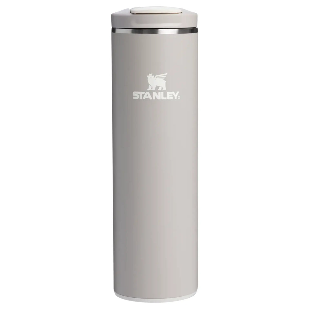 Stanley Transit FlipTop Mug 16 OZ in Ash, front view with Stanley logo and flip-top lid
