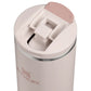 Stanley Transit FlipTop Mug 20 OZ in Rose Quartz, close-up of the open flip-top lid and drink opening