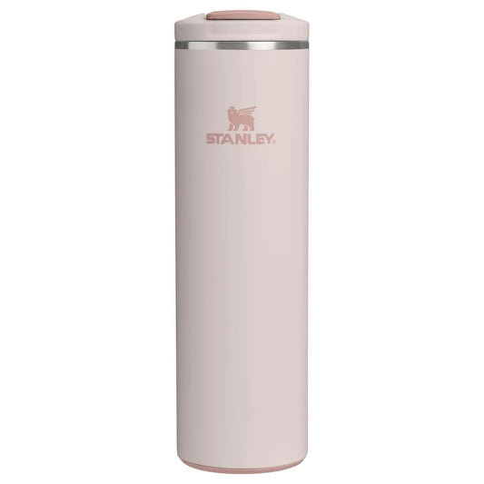 Stanley Transit FlipTop Mug 20 OZ in Rose Quartz, front view with Stanley logo and flip-top lid