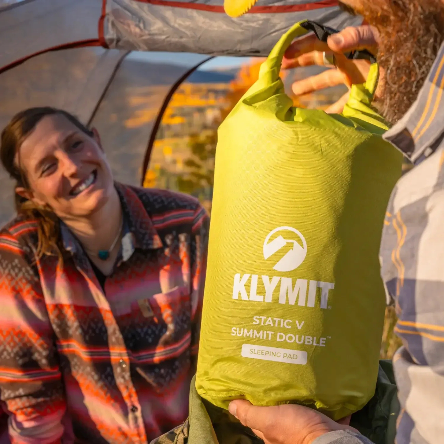 Klymit Static V Summit Double sleeping pad in compact stuff sack with logo