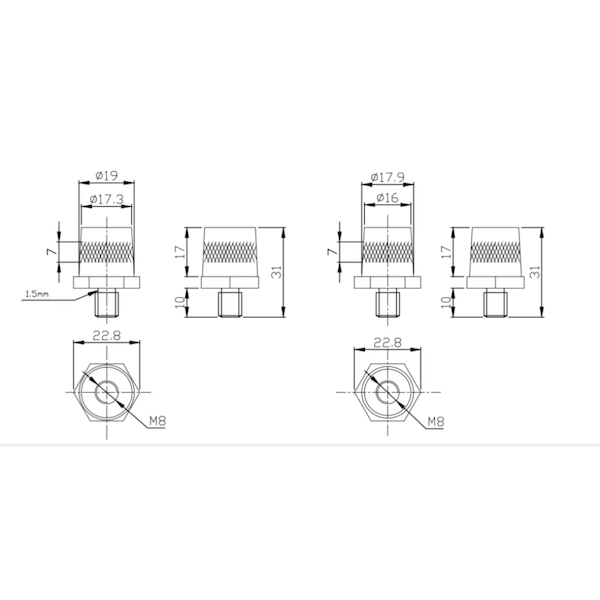 Brass M8 Terminal Post Adapter (pair)