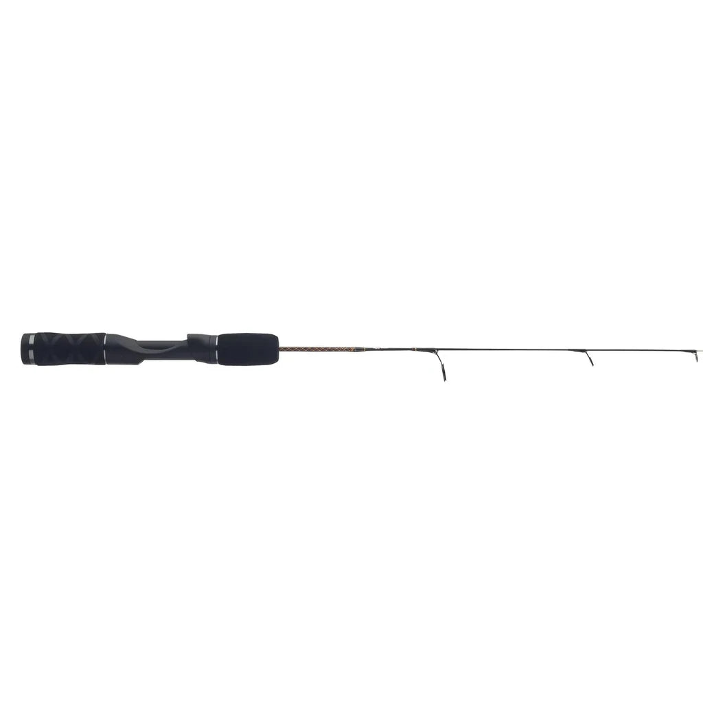 Ugly Stik GX2 26 inch light ice spinning rod, full length with black foam handle on the left