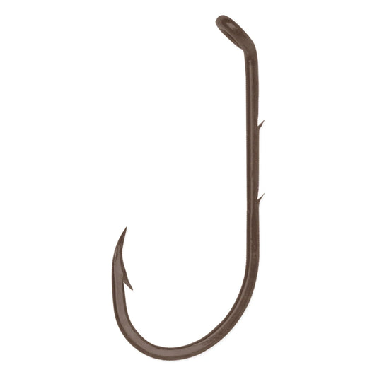 VMC baitholder fishing hook in bronze finish with two barbs on the shank and an eyelet