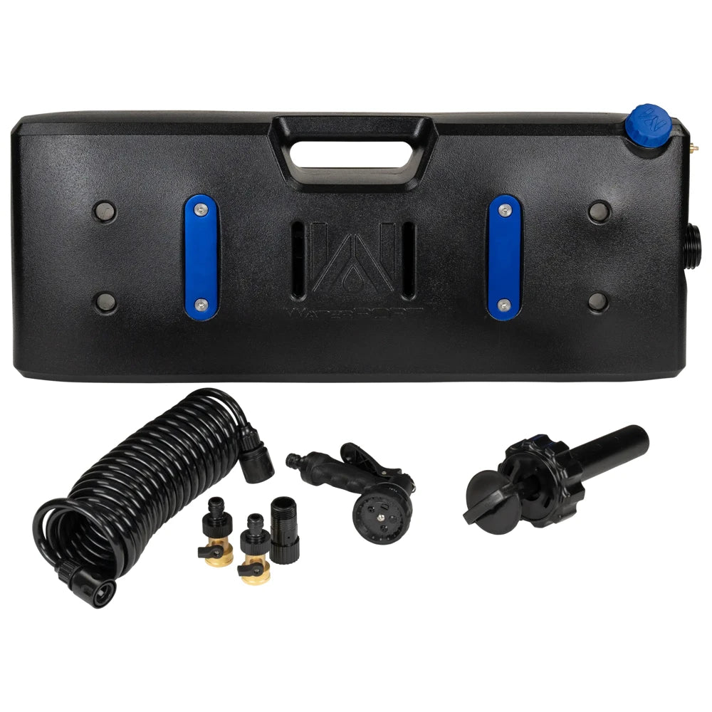 WaterPort 5.0 Gallon Water Tank hose and spray attachment view