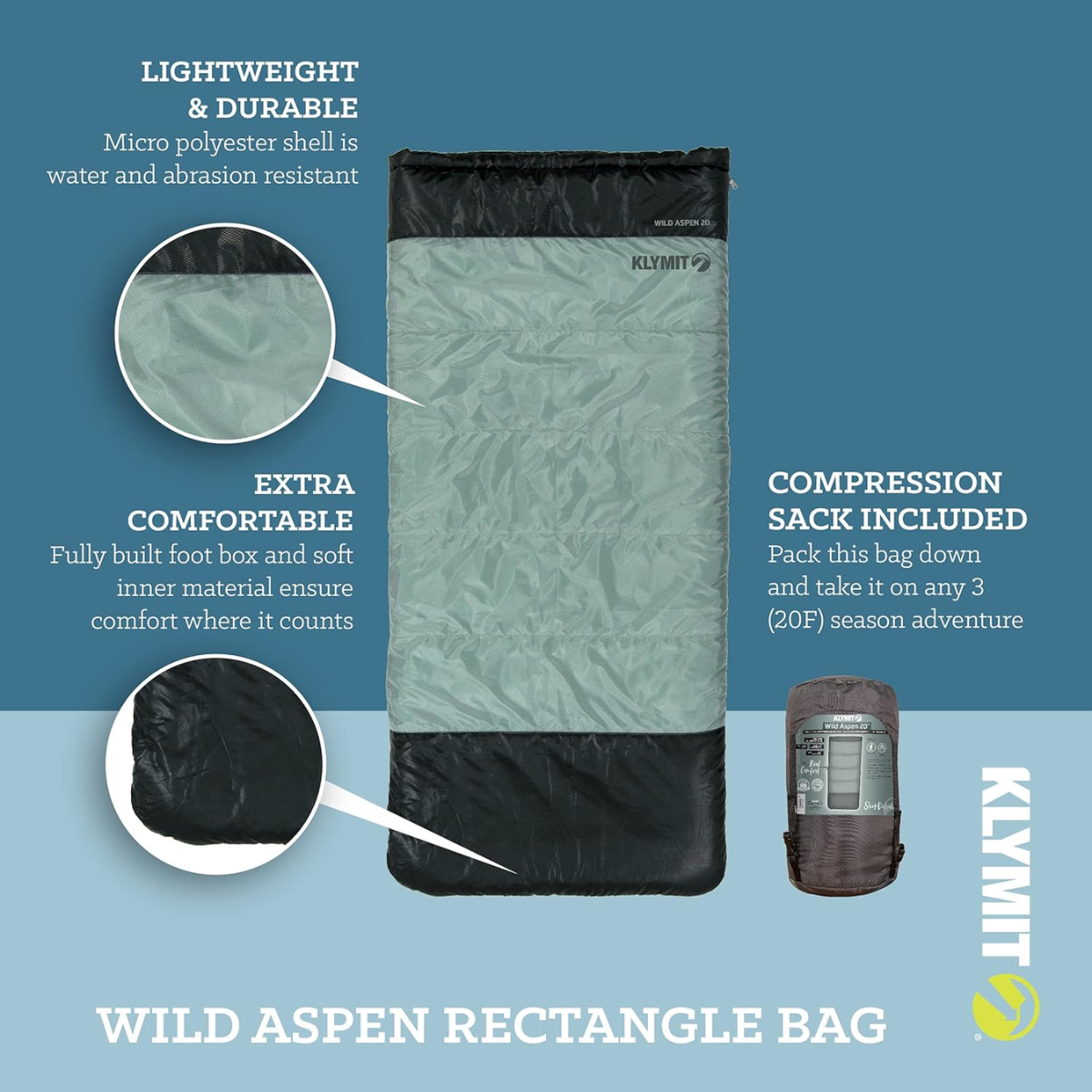 Wild Aspen 20 Rectangle Sleeping Bag - Green