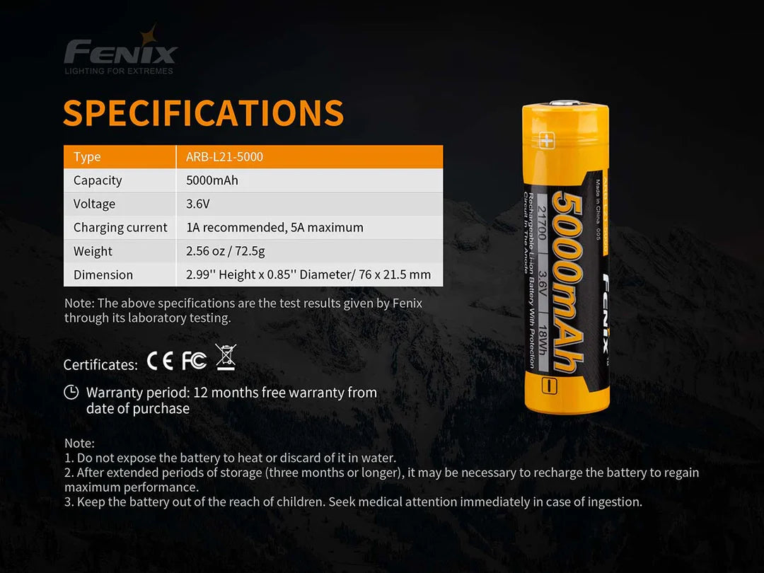 Fenix ARB-L21-5000mAH 21700 Battery